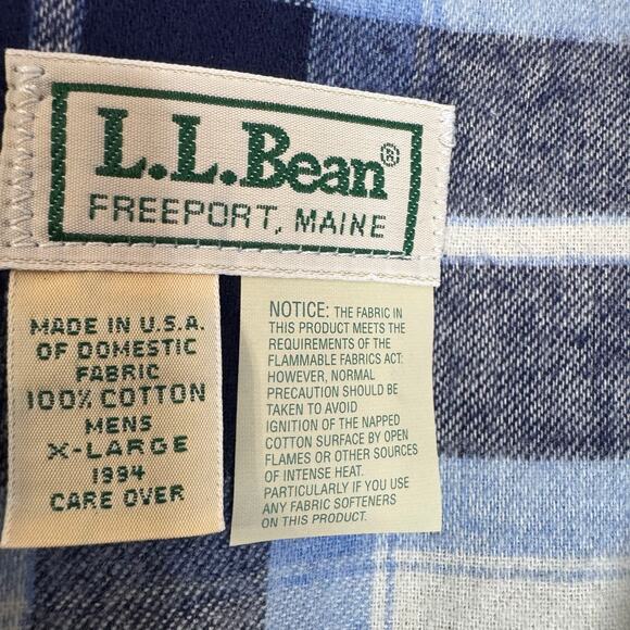 LL Bean Mens VTG Flannel Blue Plaid Cotton Sleep Shirt Night Gown Unisex XL - Picture 10 of 10